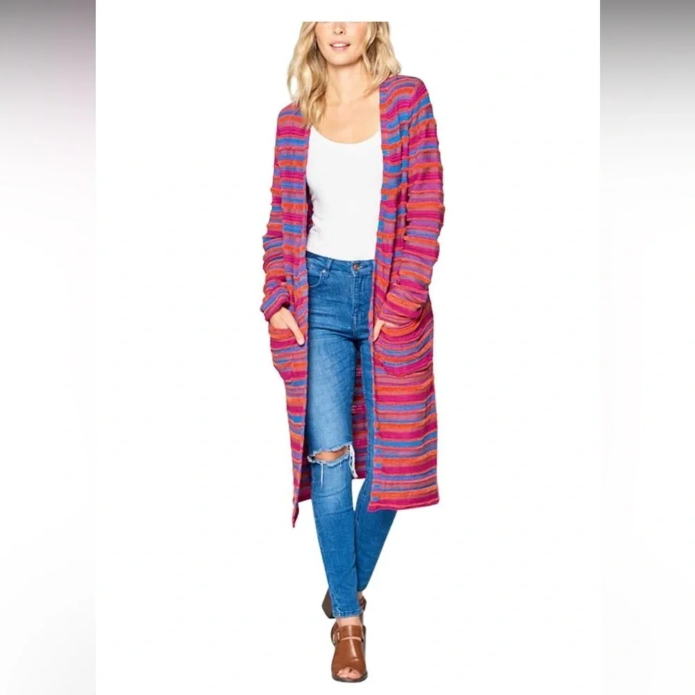 Sweet Claire Multicolor Knit Long Length Duster Cardigan
